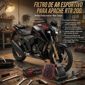 Kit RFmode AirFlow Apache RTR 200 CBS – Filtro Reutilizável + Duto de Admissão Esportivo